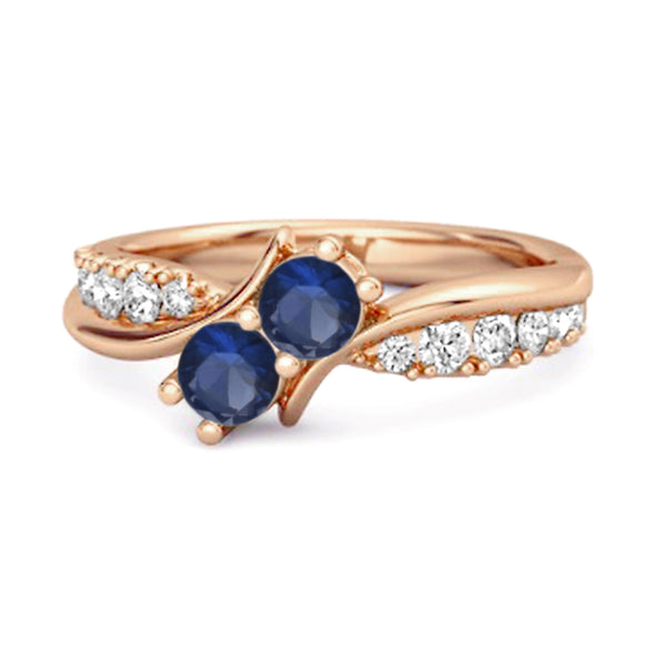 0.2 Ct Round Blue Sapphire Two Stone Swirl 925 Silver Anniversary Ring