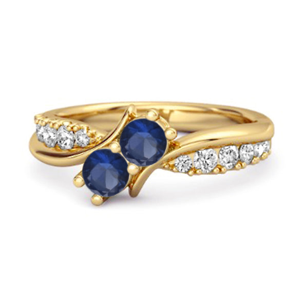 0.2 Ct Round Blue Sapphire Two Stone Swirl 925 Silver Anniversary Ring