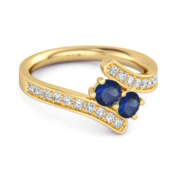 Blue Sapphire 925 Sterling Silver Split Shank Bypass Wedding Ring