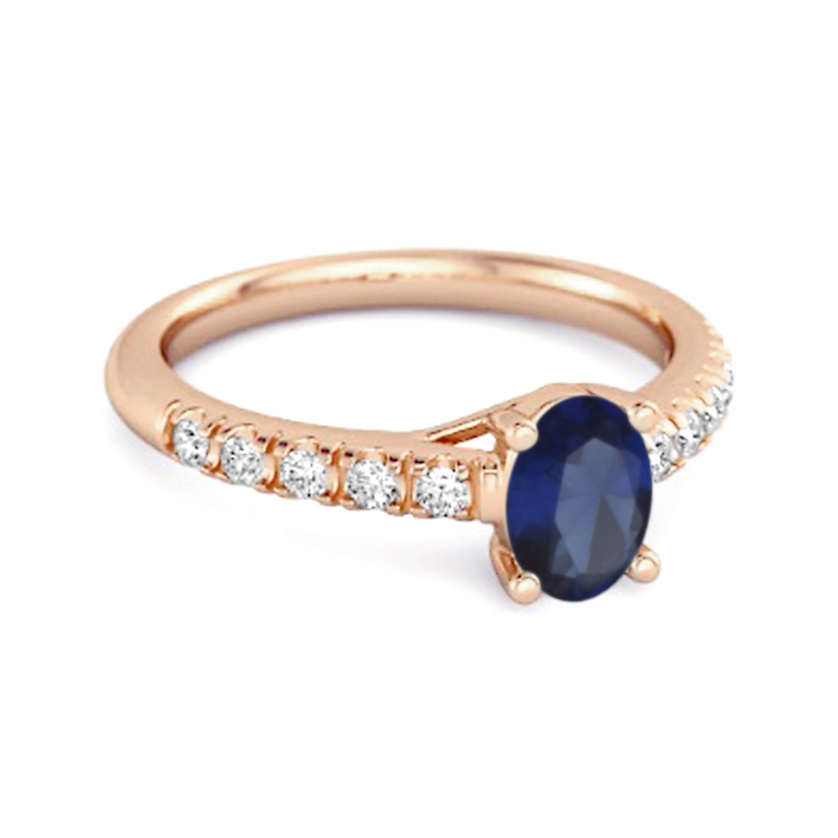 Blue Sapphire Oval Solitaire Accents Ring -Sterling Silver