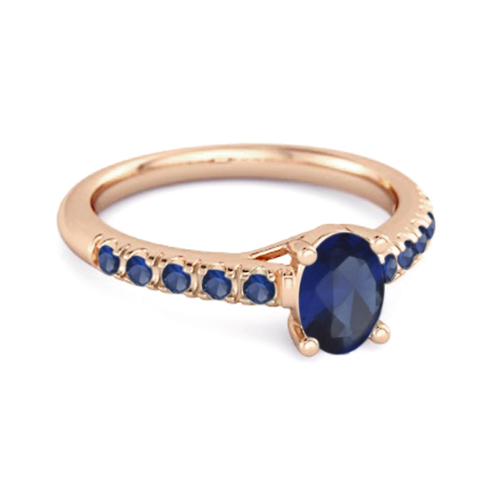 Blue Sapphire Oval Solitaire Accents Ring -Sterling Silver
