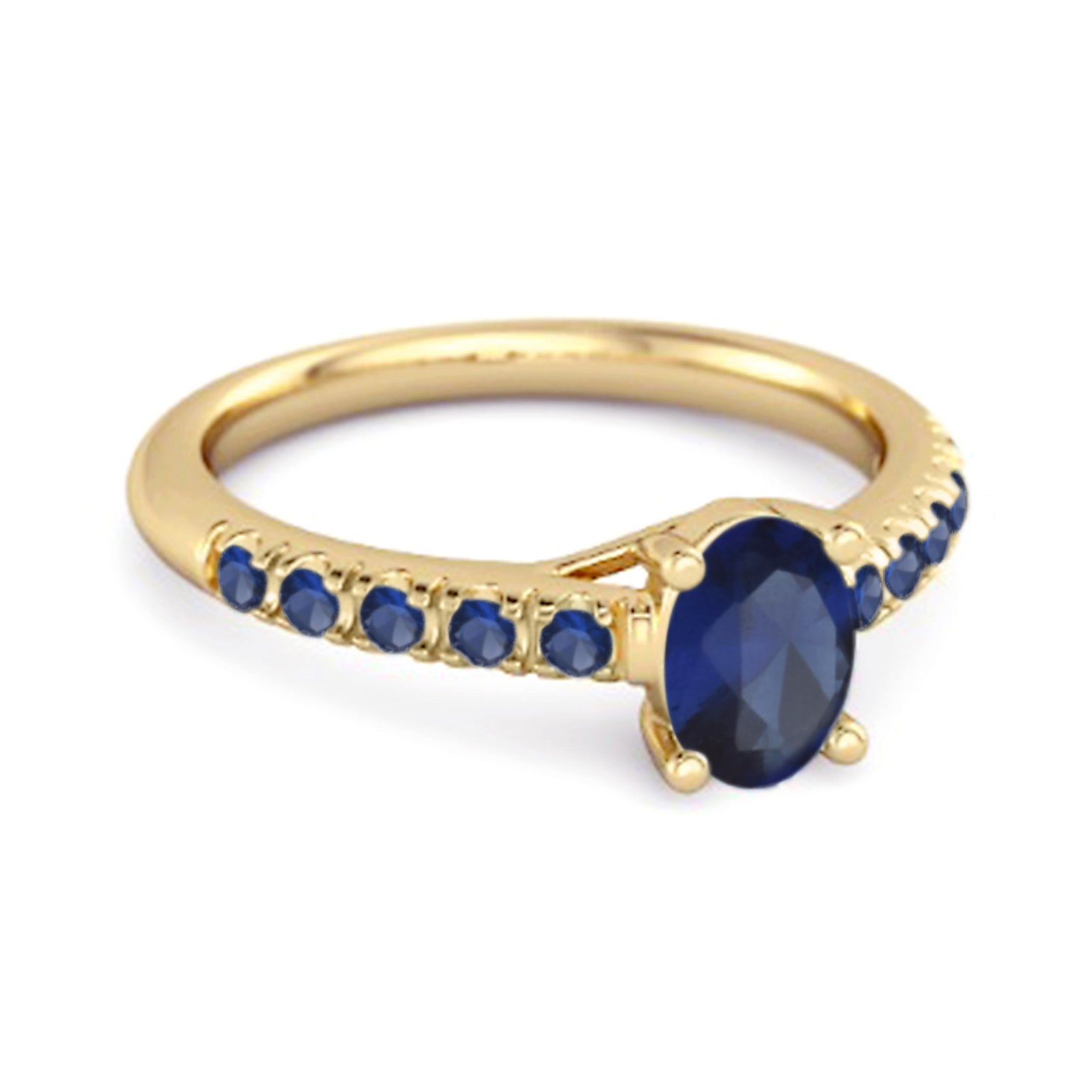 Blue Sapphire Oval Solitaire Accents Ring -Sterling Silver