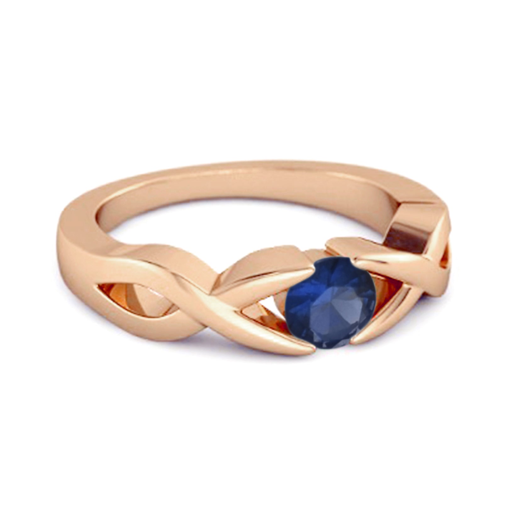 925 Sterling Silver 3.00 Mm Round Blue Sapphire Stackable Women Ring