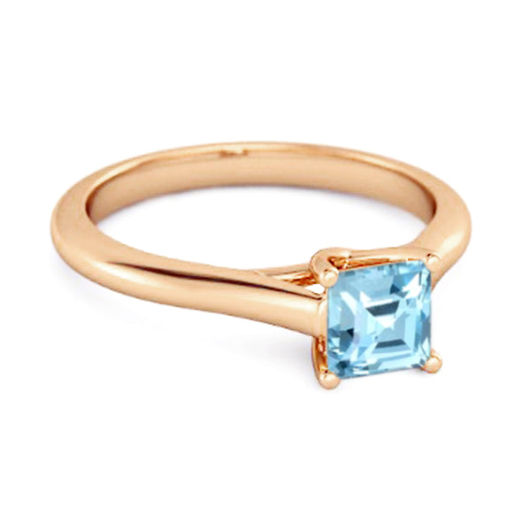 Solitaire Square Cut Blue Topaz 925 Sterling Silver Promise Ring