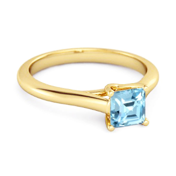 Solitaire Square Cut Blue Topaz 925 Sterling Silver Promise Ring