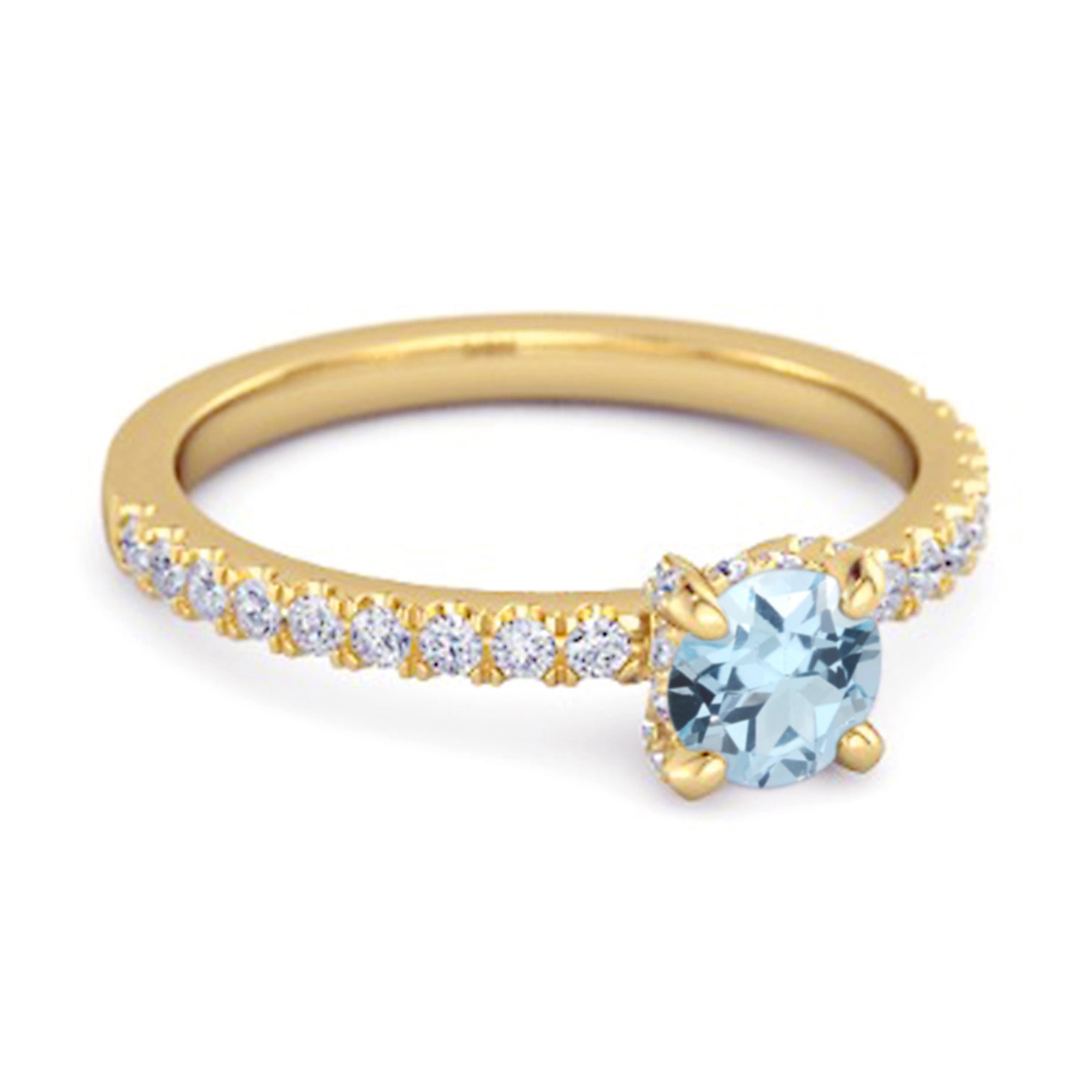Blue Topaz Classic Solitaire Pavé Band Ring - Sterling Silver