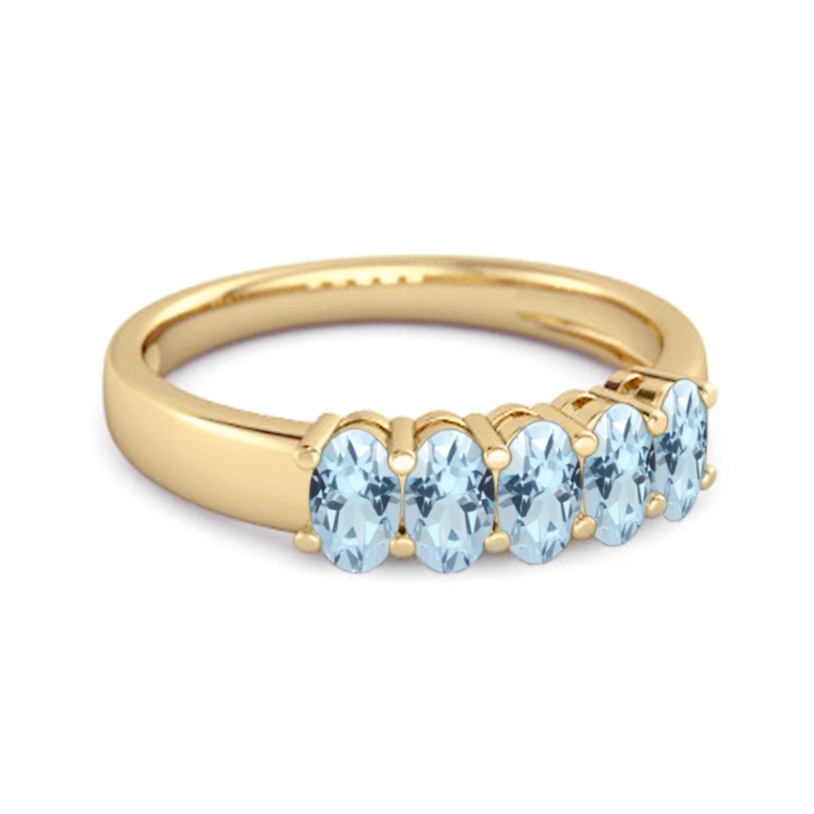 Five Stone 1.25 Cts Blue Topaz Half Eternity 925 Sterling Silver Ring