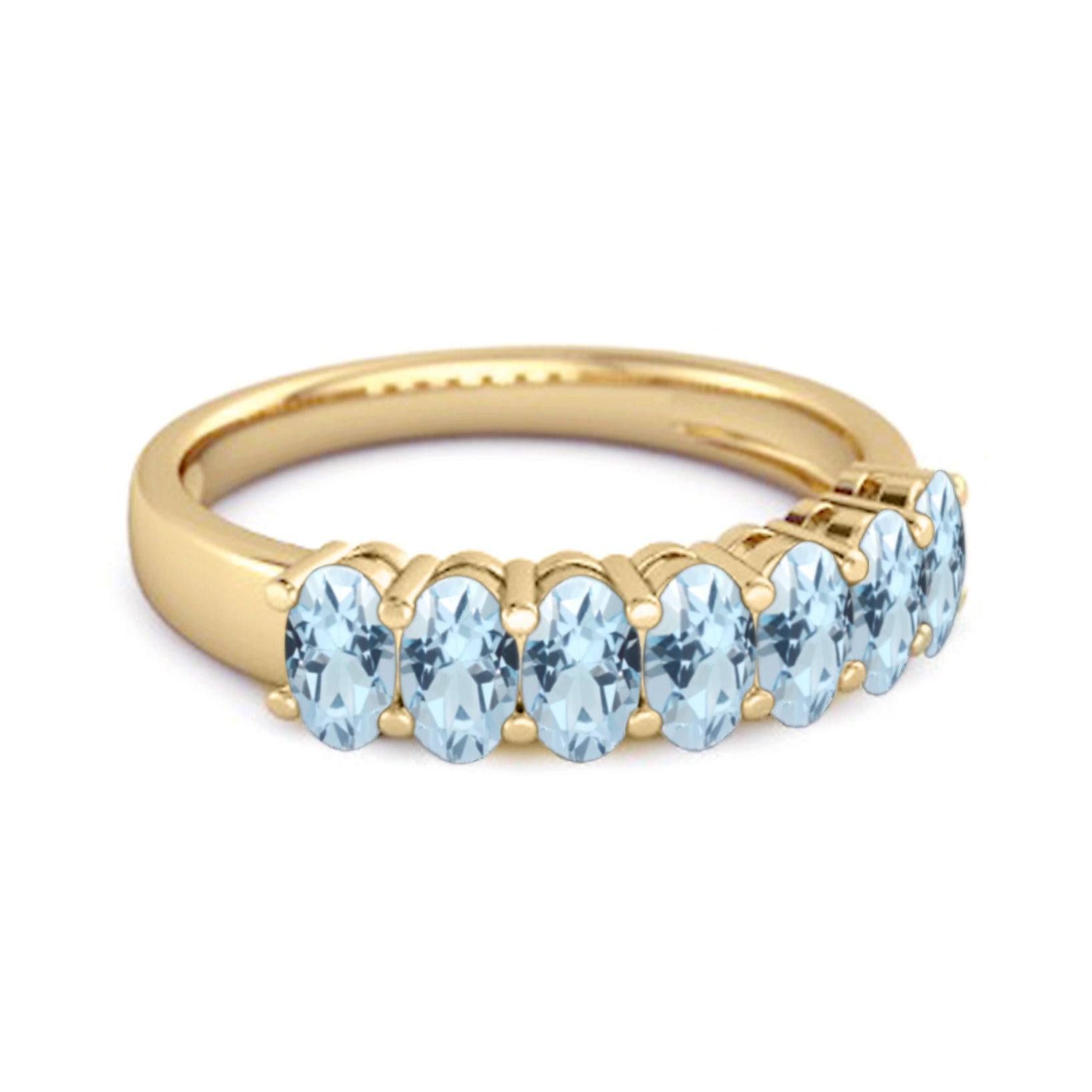 Blue Topaz Oval Half Eternity Band Ring - Sterling Silver