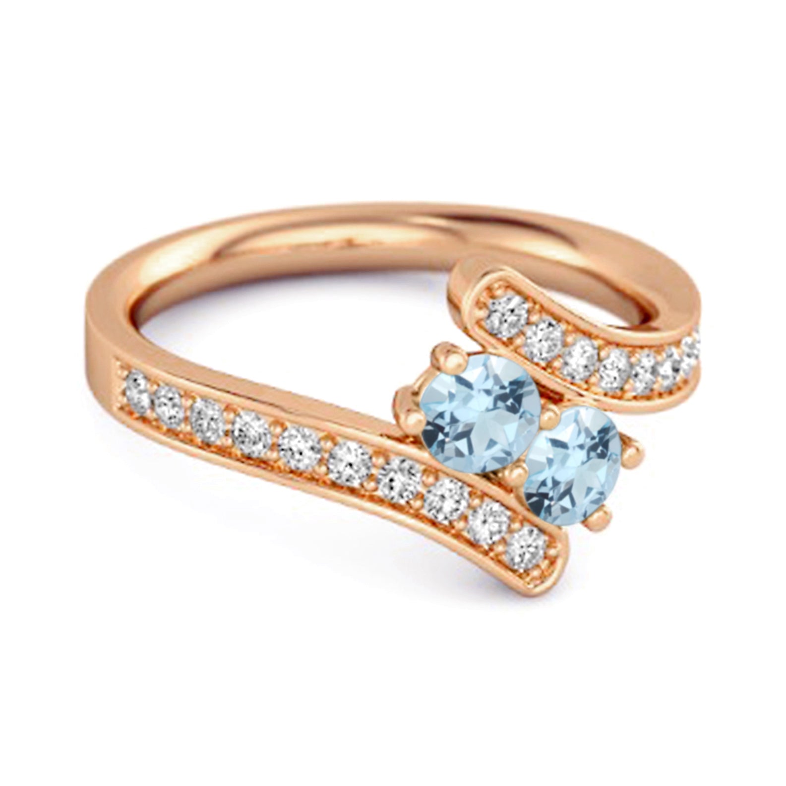 Blue Topaz Twin Stone Pavé Bypass Ring - Sterling Silver