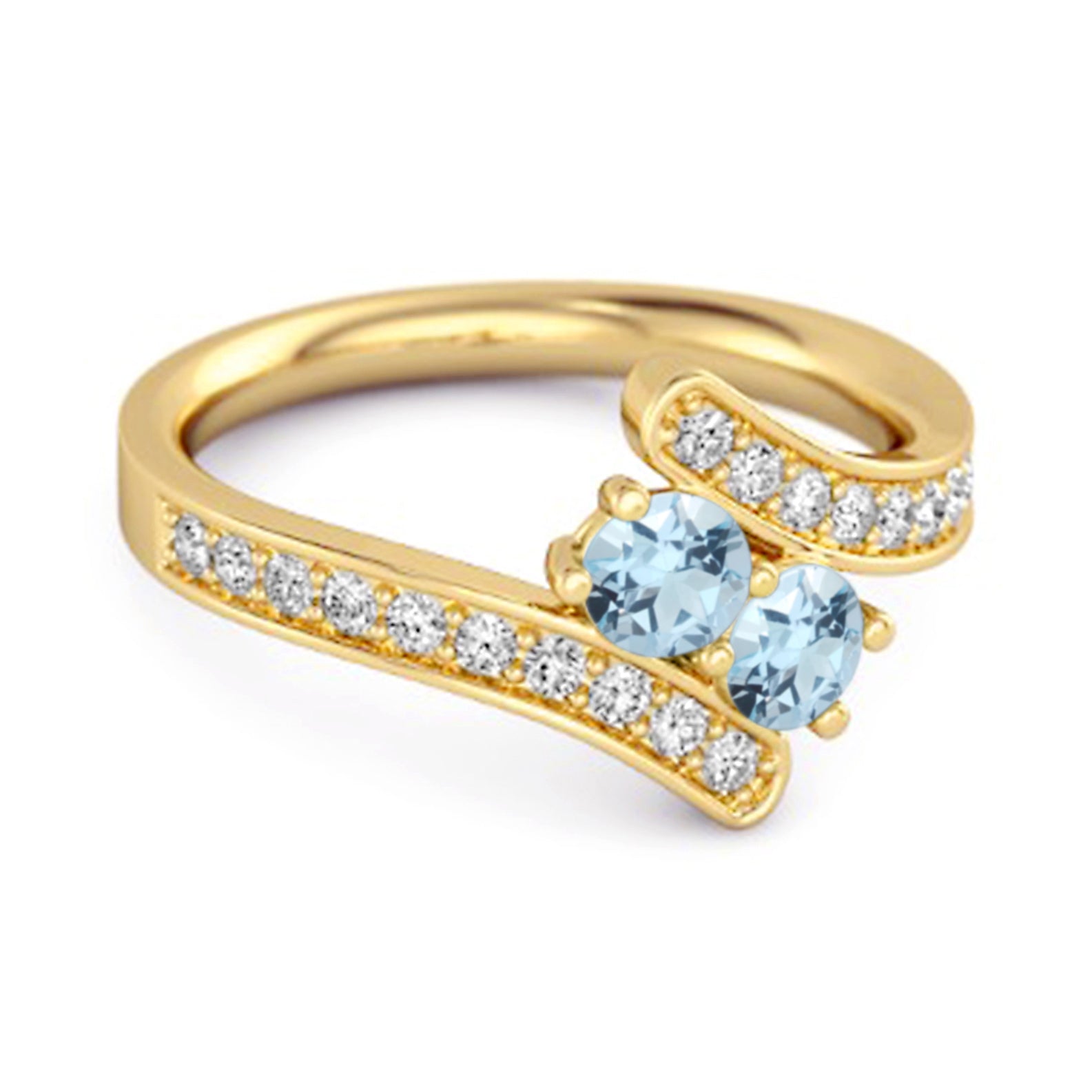 Blue Topaz Twin Stone Pavé Bypass Ring - Sterling Silver