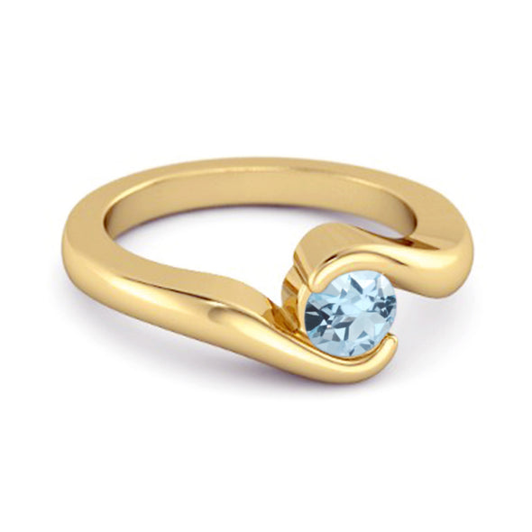 Ocean Wave 925 Sterling Silver 0.10 Ctw Blue Topaz Women Wedding Ring
