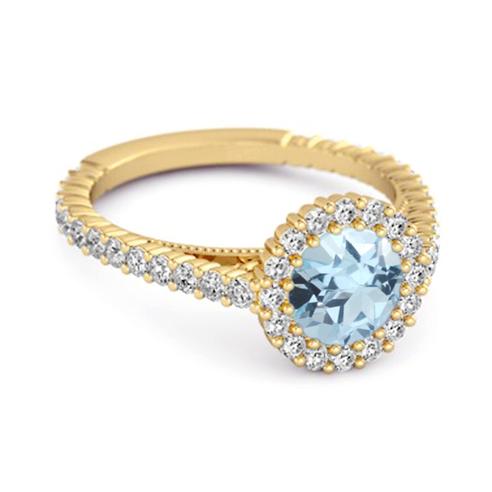 Blue Topaz Halo Pavé Engagement Ring - Sterling Silver