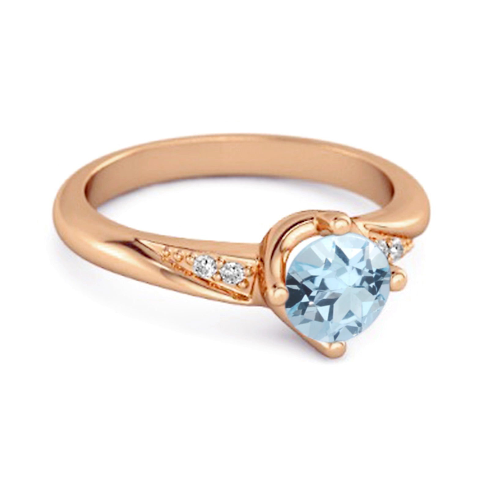 Blue Topaz Classic Solitaire with Accent CZ Ring - Sterling Silver