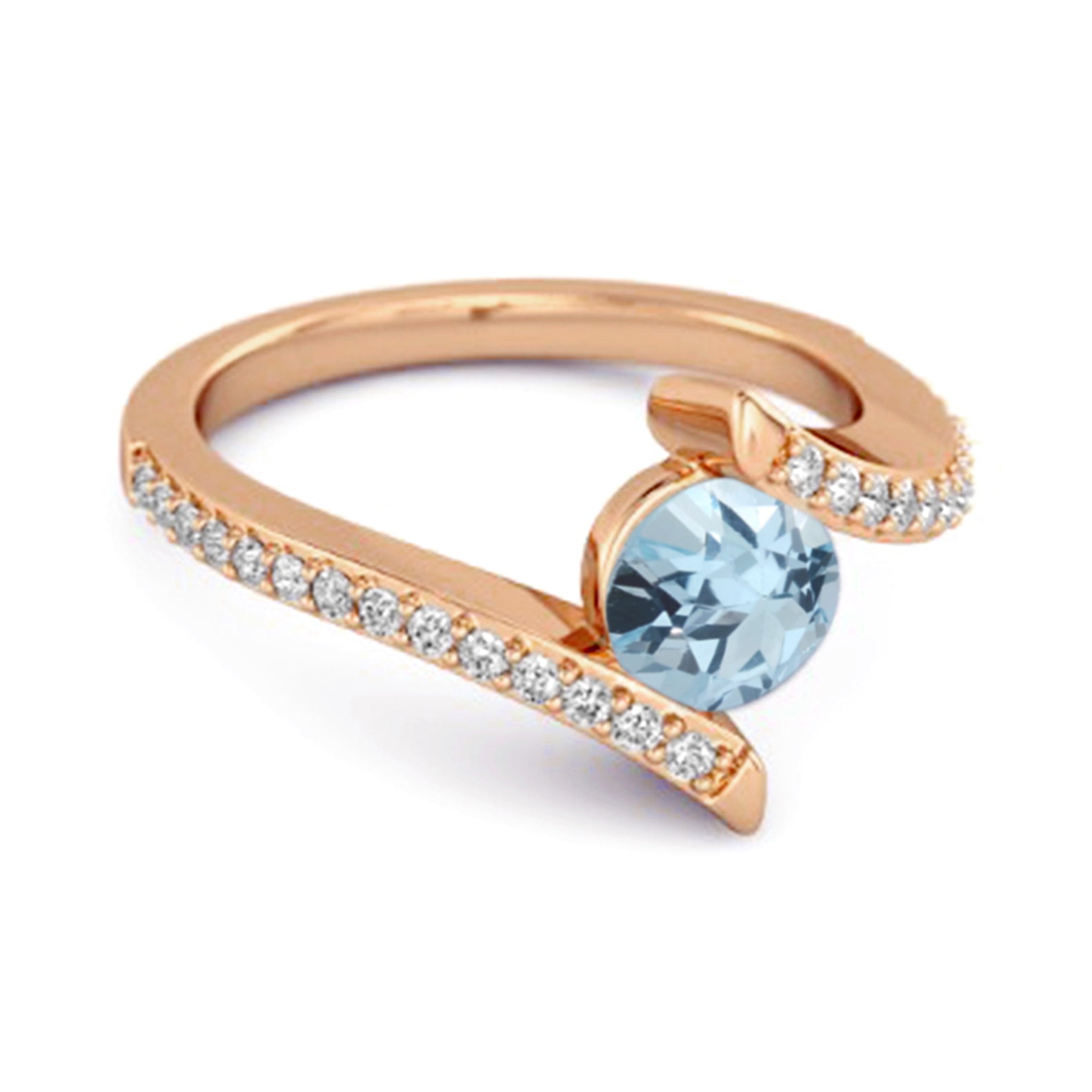 Blue Topaz Contemporary Pavé Bypass Ring - Sterling Silver