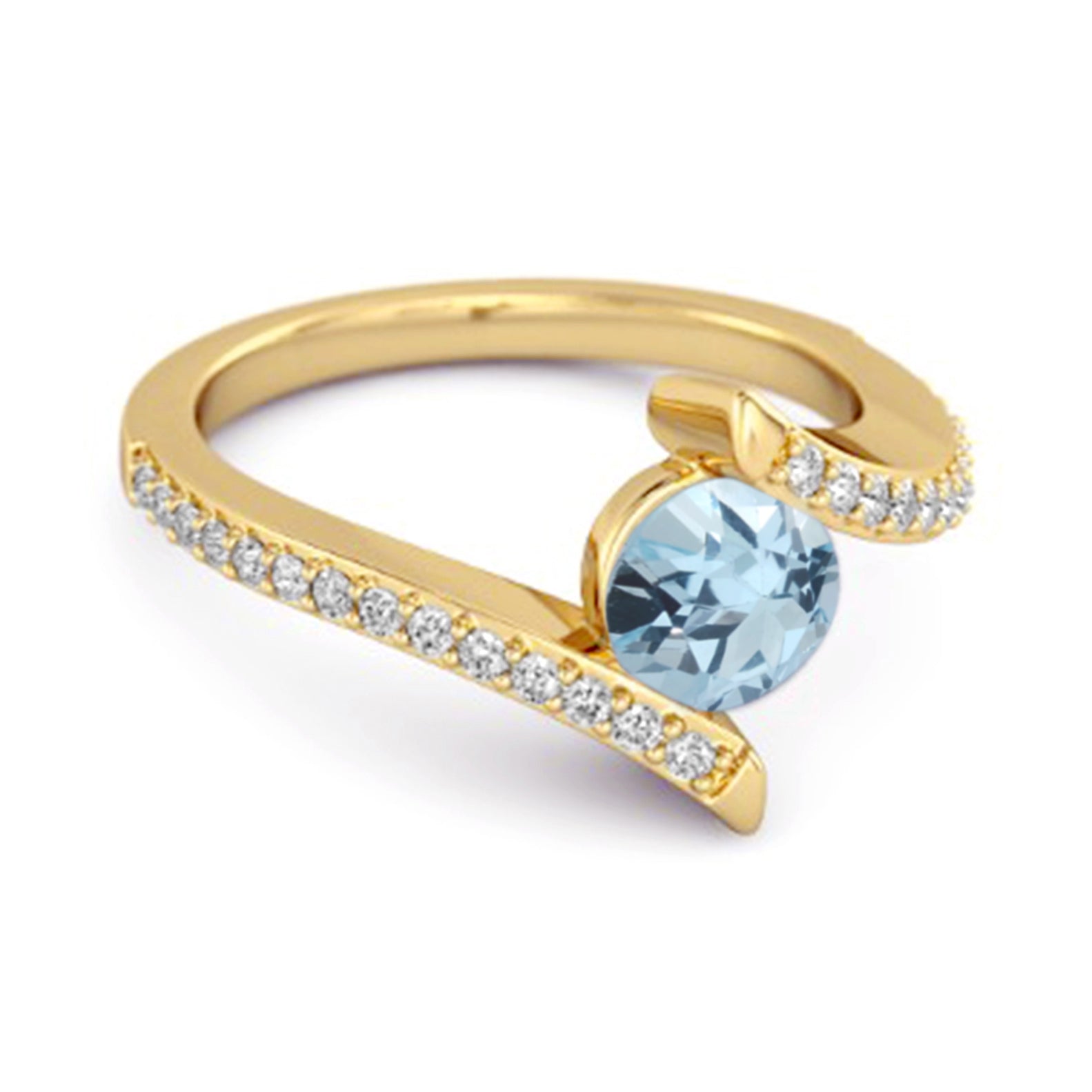 Blue Topaz Contemporary Pavé Bypass Ring - Sterling Silver