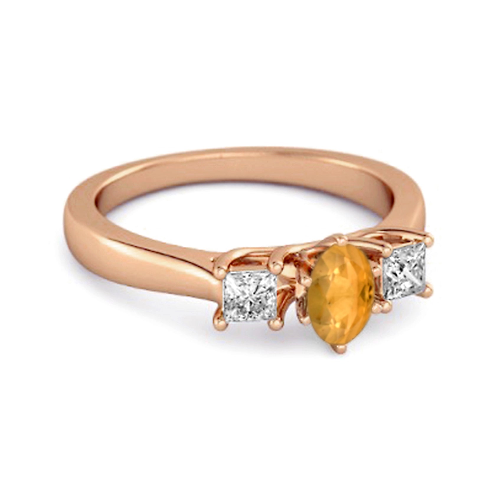 Citrine Elegant Three Stone Ring - Sterling Silver