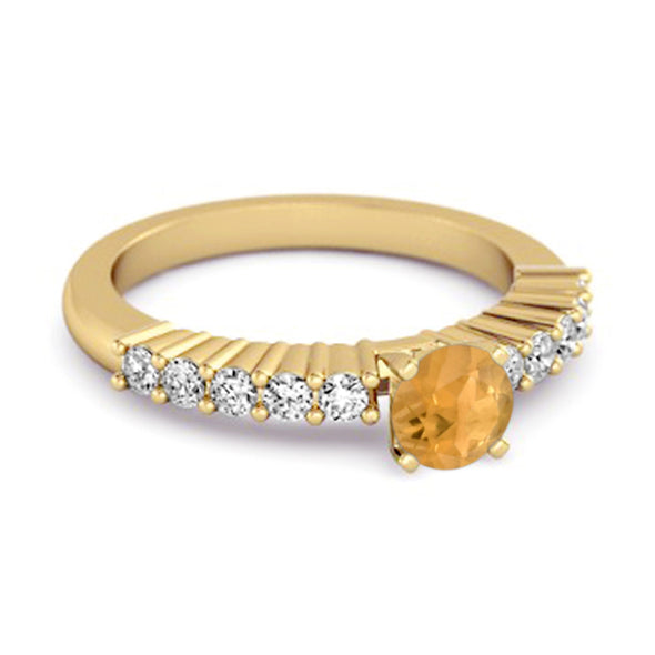 Solitaire Accents 0.10 Ctw Citrine 925 Silver Bridal Ring