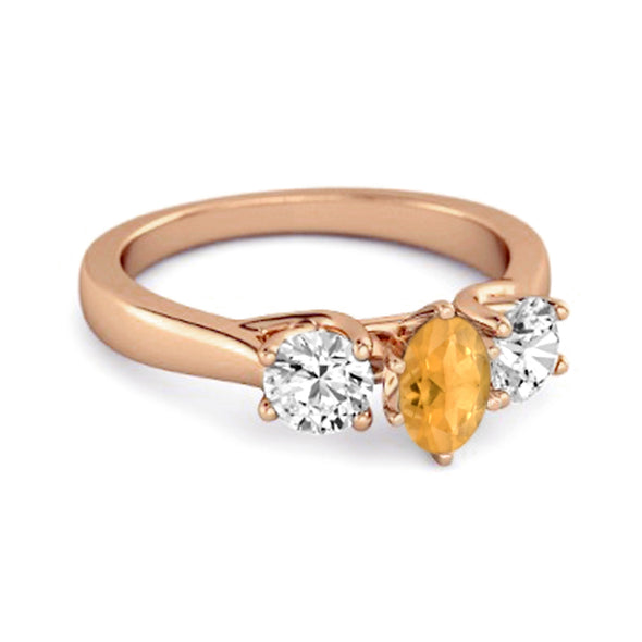 Three Stone Natural Citrine 925 Sterling Silver Engagement Ring