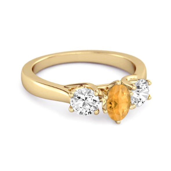 Three Stone Natural Citrine 925 Sterling Silver Engagement Ring