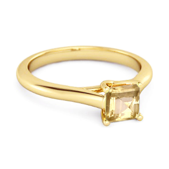 Solitaire Square Cut Citrine 925 Sterling Silver Promise Ring