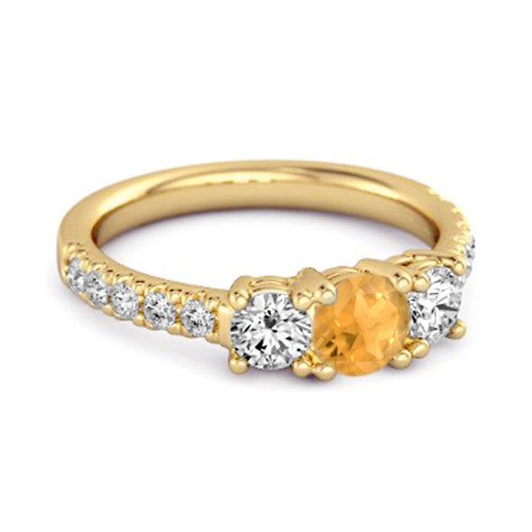 Three Stone Round Cut Natural Citrine 925 Silver Engagement Ring