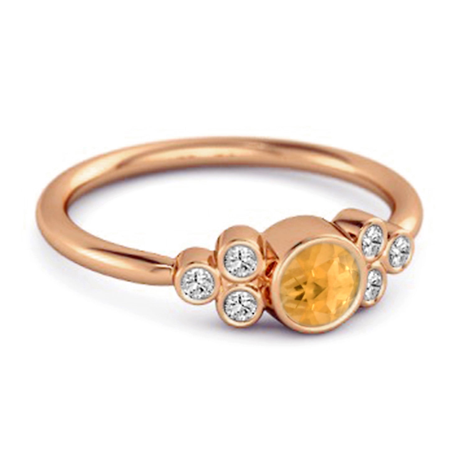 Citrine Bezel Set Cluster Accent Design Ring – Sterling Silver