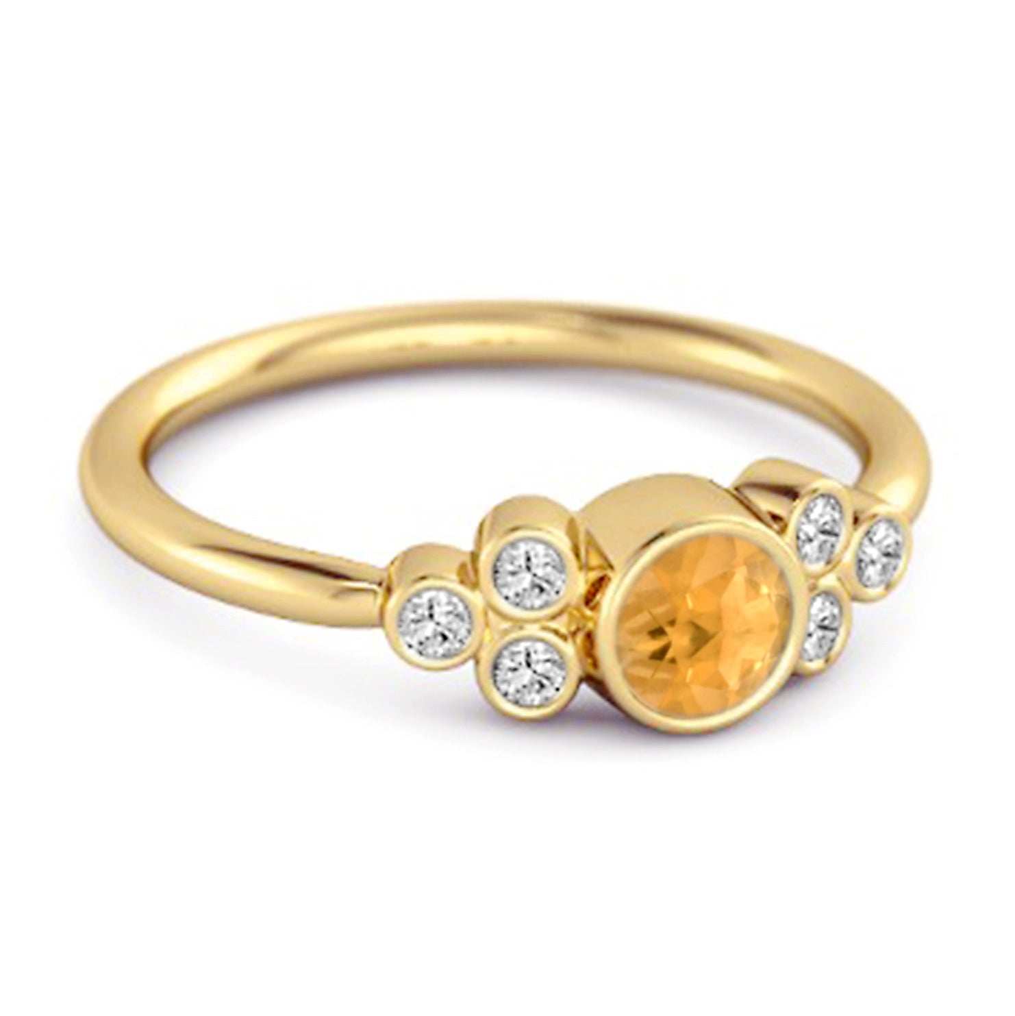 Citrine Bezel Set Cluster Accent Design Ring – Sterling Silver