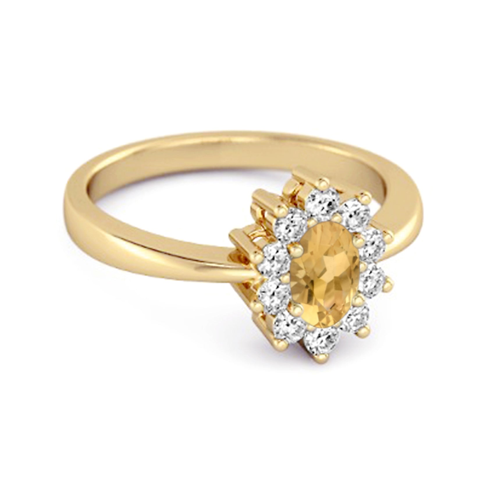 Citrine Halo White Topaz Sunburst Design Ring – Sterling Silver