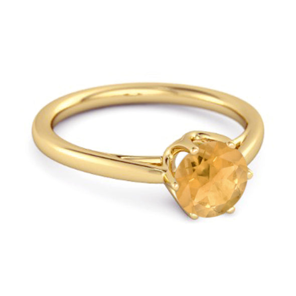 Solid 925 Sterling Silver Citrine 6-Prong Set Solitaire Ring