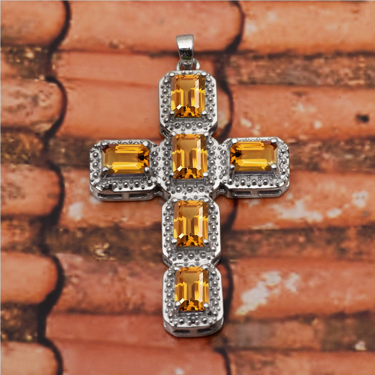 Multi Stone Rectangular Cross Pendant -Sterling Silver