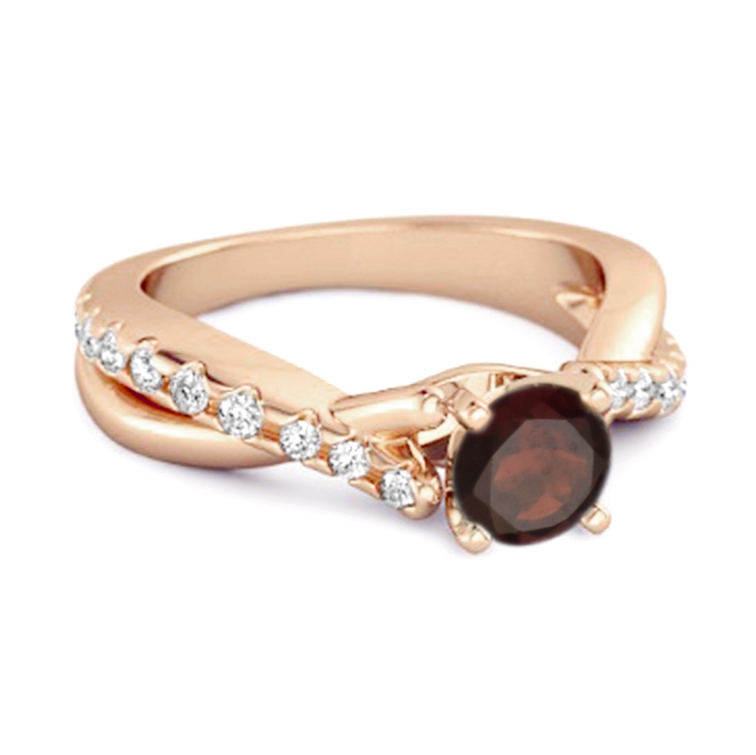 Anello con gambo intrecciato in argento sterling 925 con accenti di granato