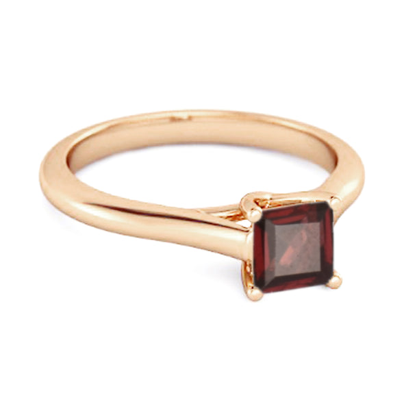 Solitaire Square Cut Garnet 925 Sterling Silver Promise Ring