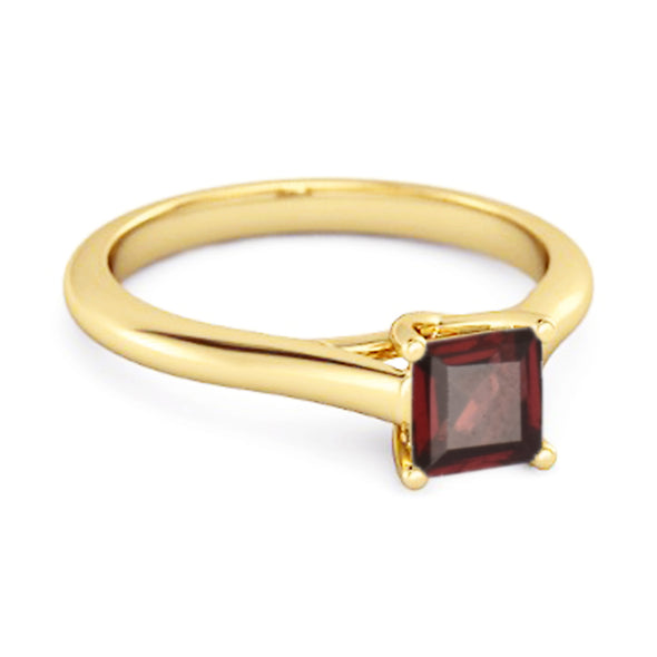Solitaire Square Cut Garnet 925 Sterling Silver Promise Ring