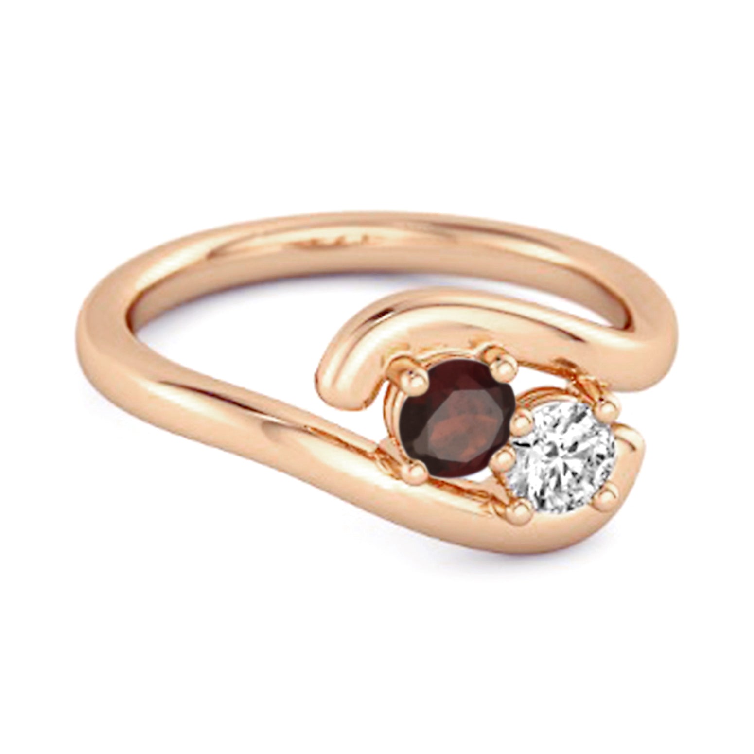 0.5 Ct Garnet 925 Sterling Silver Two Stone Swirl Engagement Ring