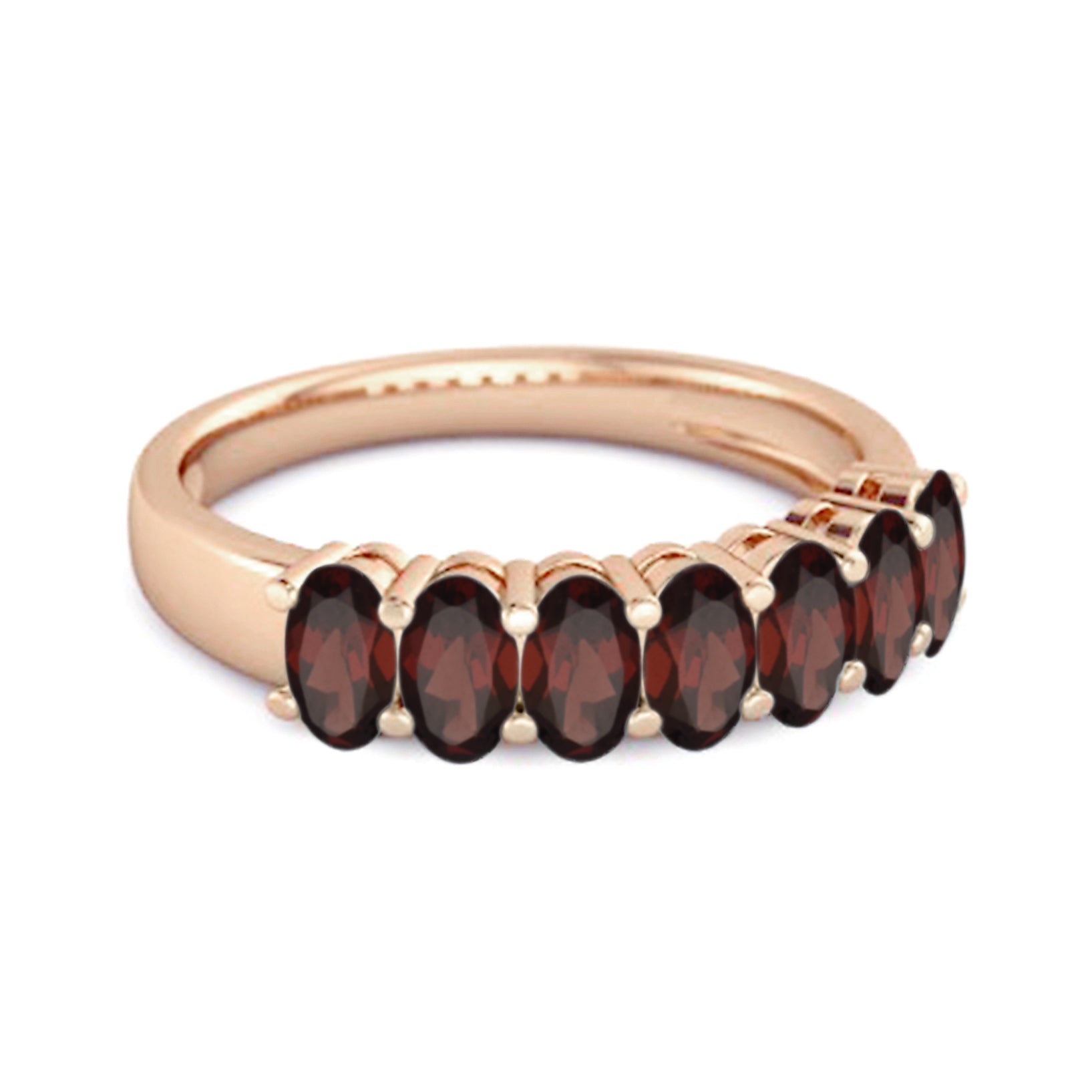 Garnet Oval Half Eternity Band Ring - Sterling Silver