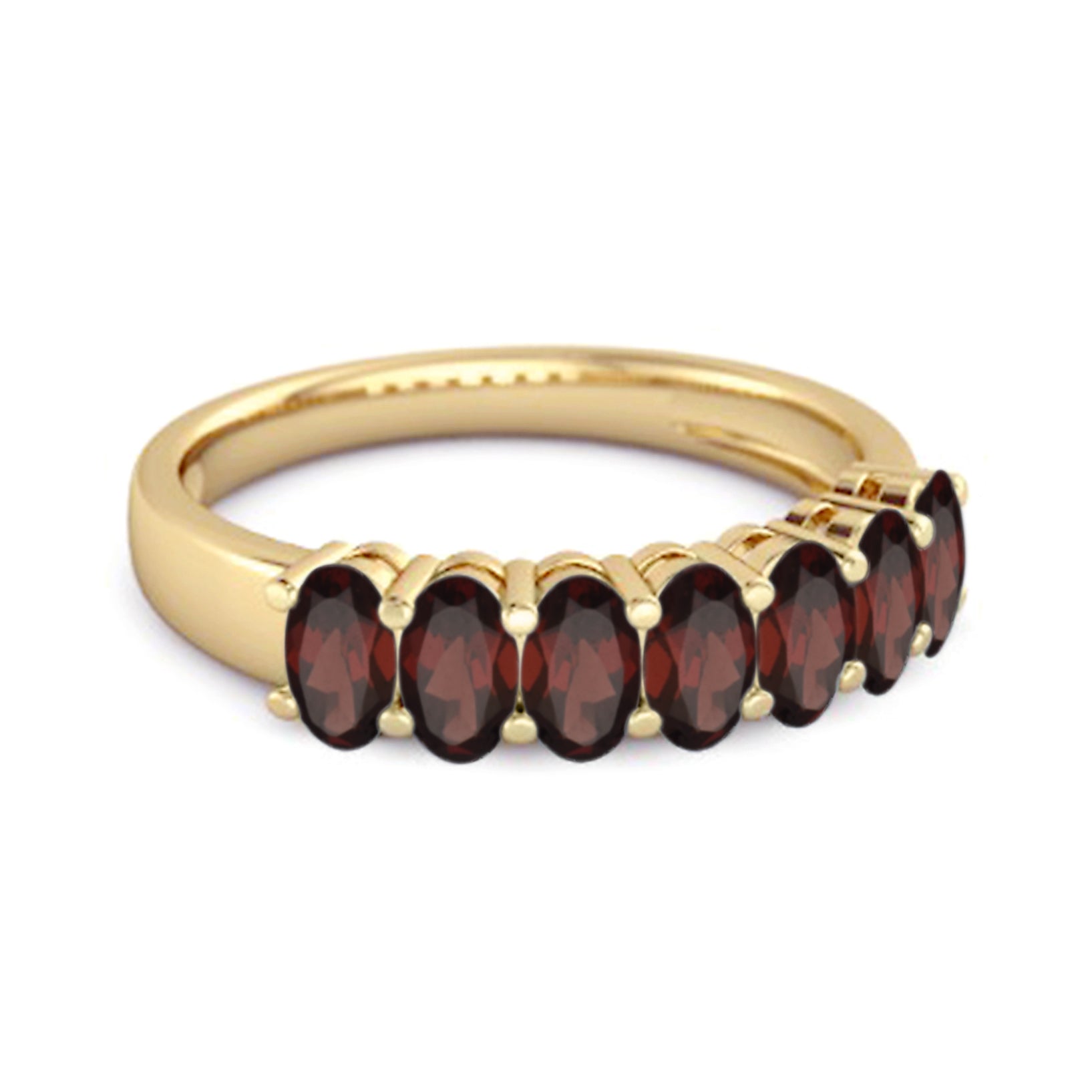 Garnet Oval Half Eternity Band Ring - Sterling Silver