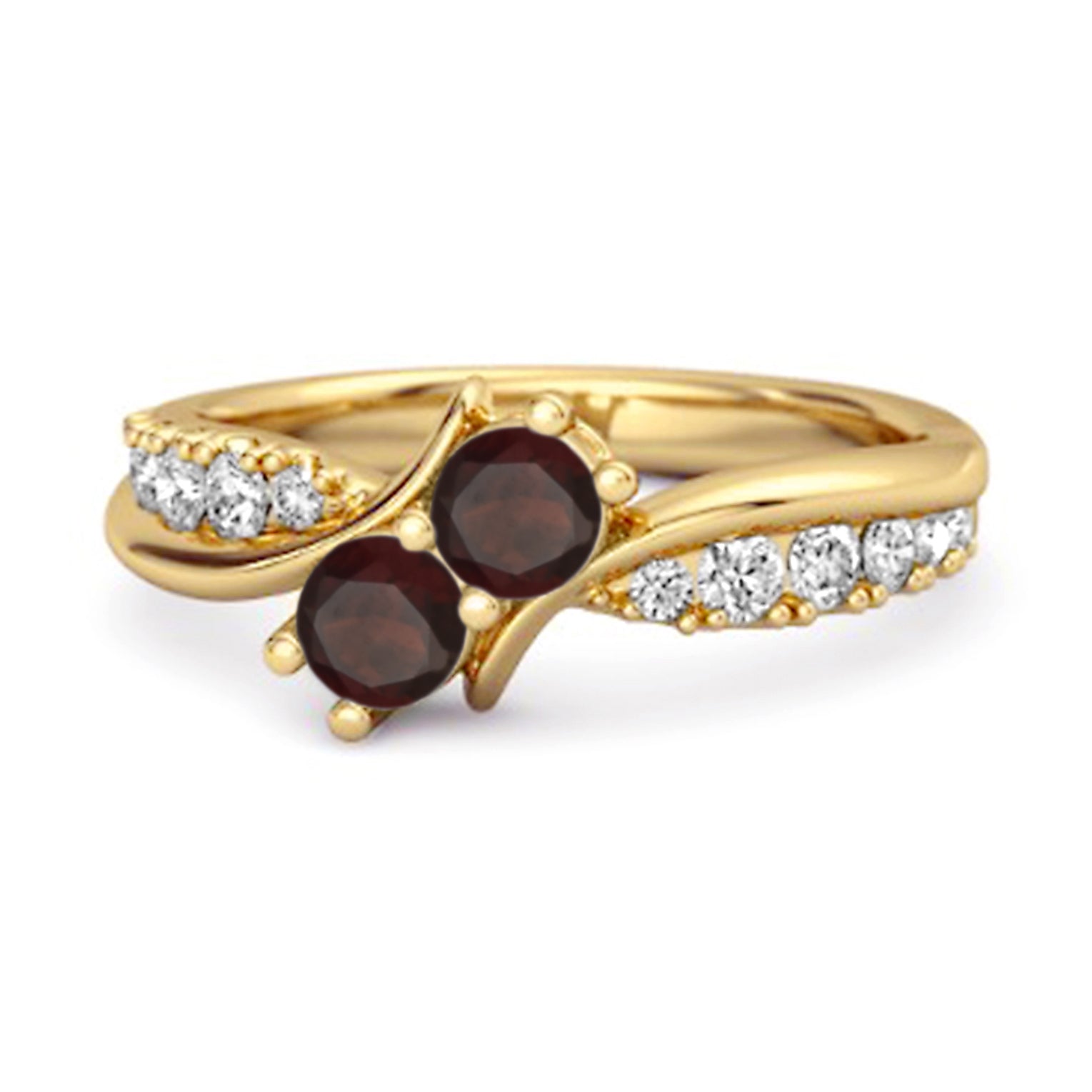 0.2 Ct Round Garnet Two Stone Swirl 925 Silver Anniversary Ring