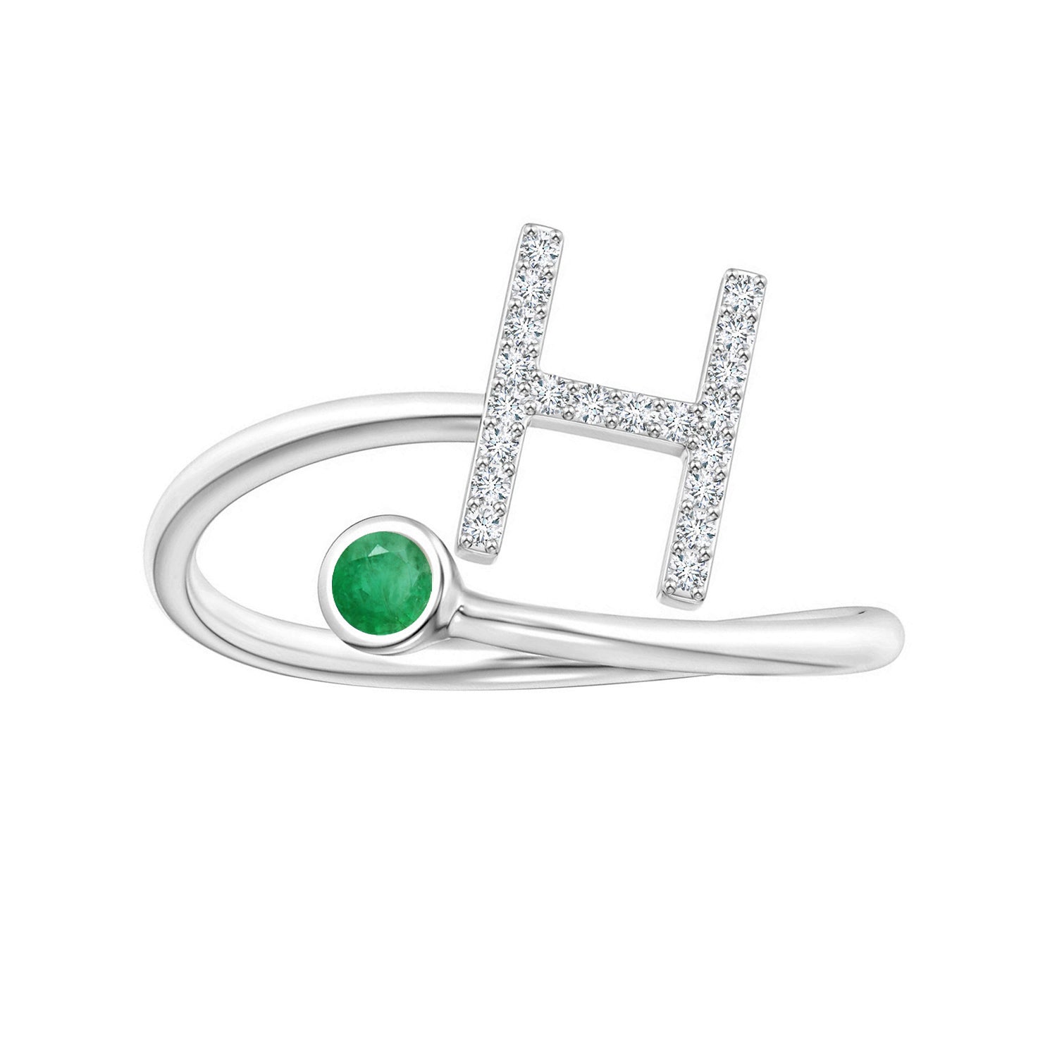 Emerald Initials Alphabet Ring - Sterling Silver