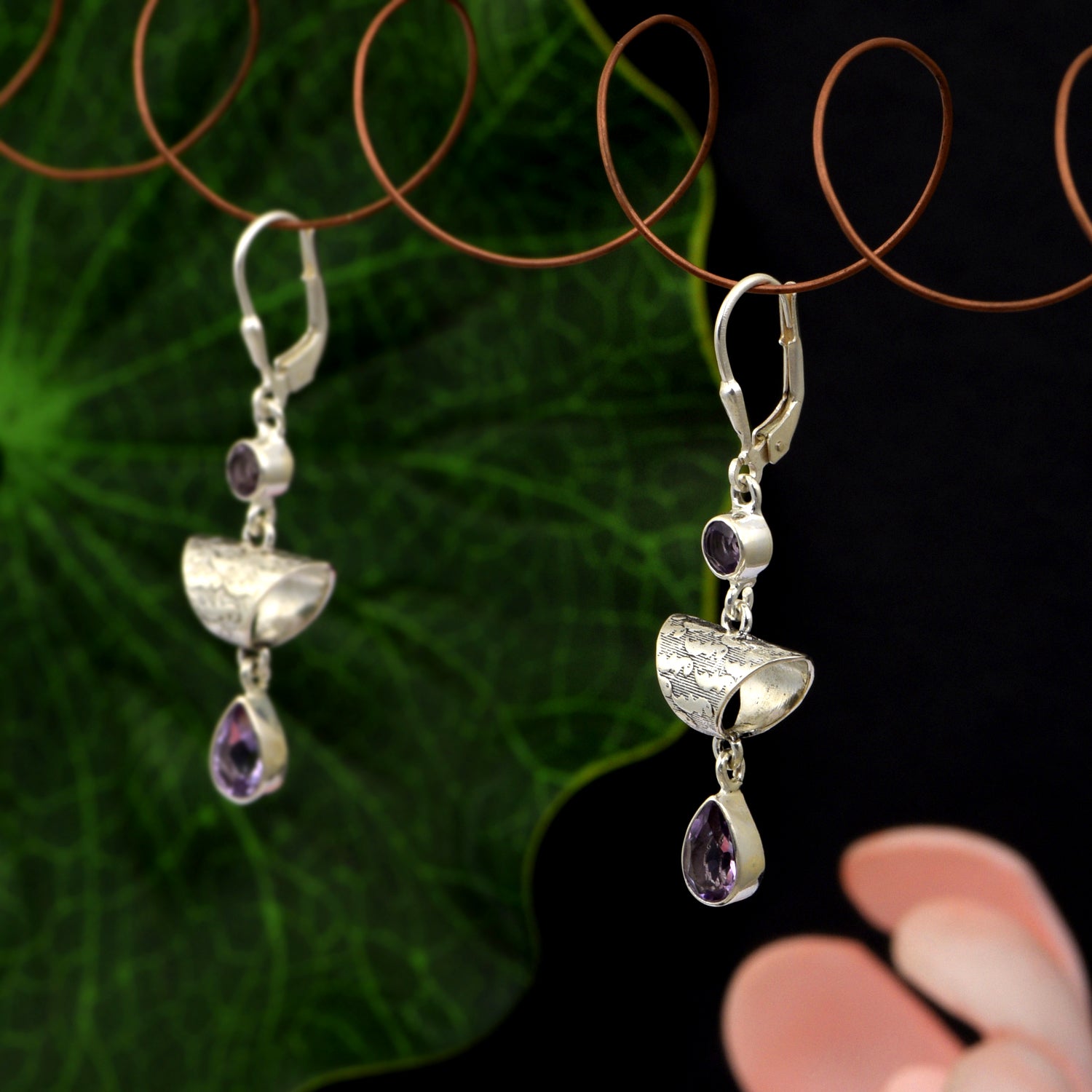 Amethyst Dangle Earrings - Sterling Silver