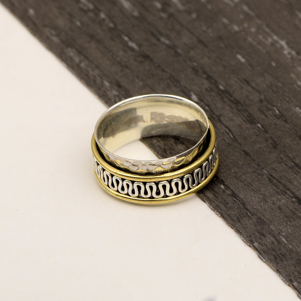 Copper Engraved Meditation Spinner Ring