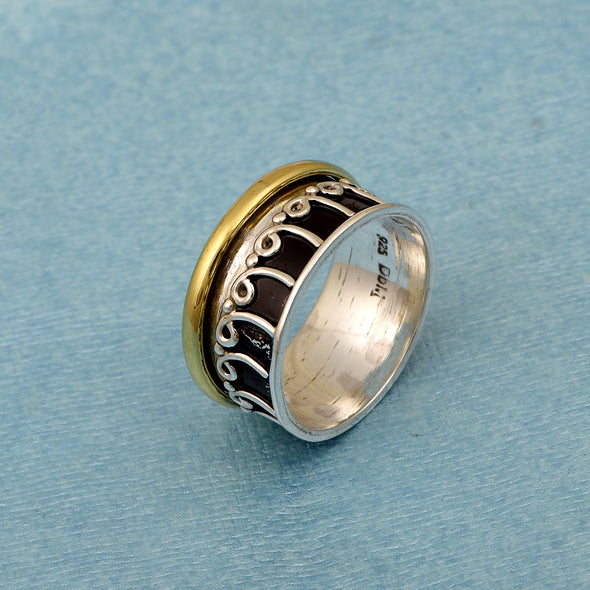 Black Engraved Meditation Spinner Ring