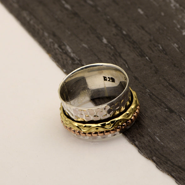 Multi Color Band Engraved Meditation Spinner Ring