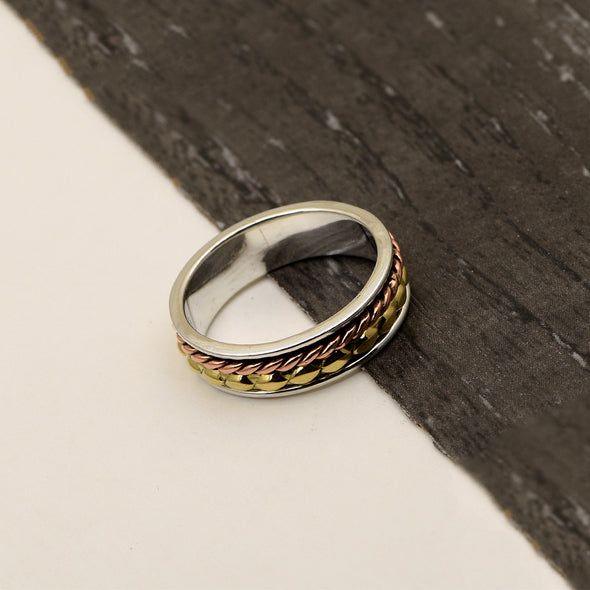 Multi Color Band Engraved Spinner Ring