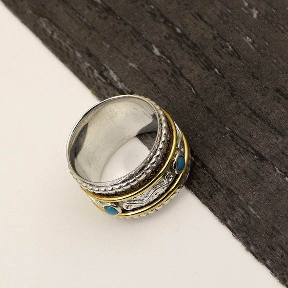 Turquoise Multi Band Engraved Meditation Spinner Ring