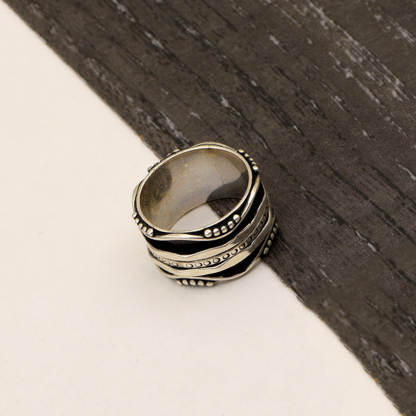 Black Engraved Multi Band Spinner Ring
