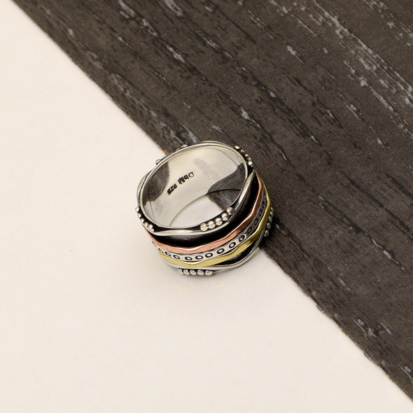 Black Engraved Multi Color Band Meditation Spinner Ring