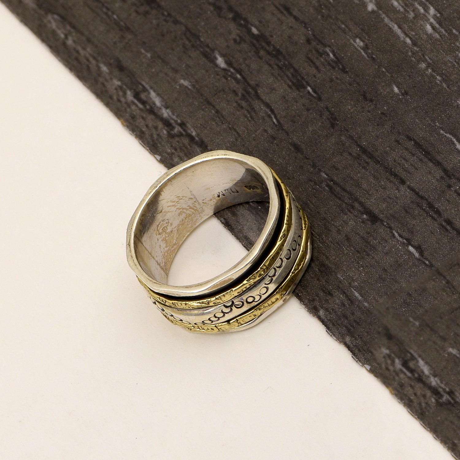 Boho Moon Phase Design Spinner Ring - Sterling Silver
