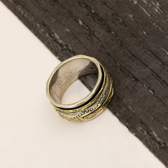 Black Engraved Multi Band Meditation Spinner Ring