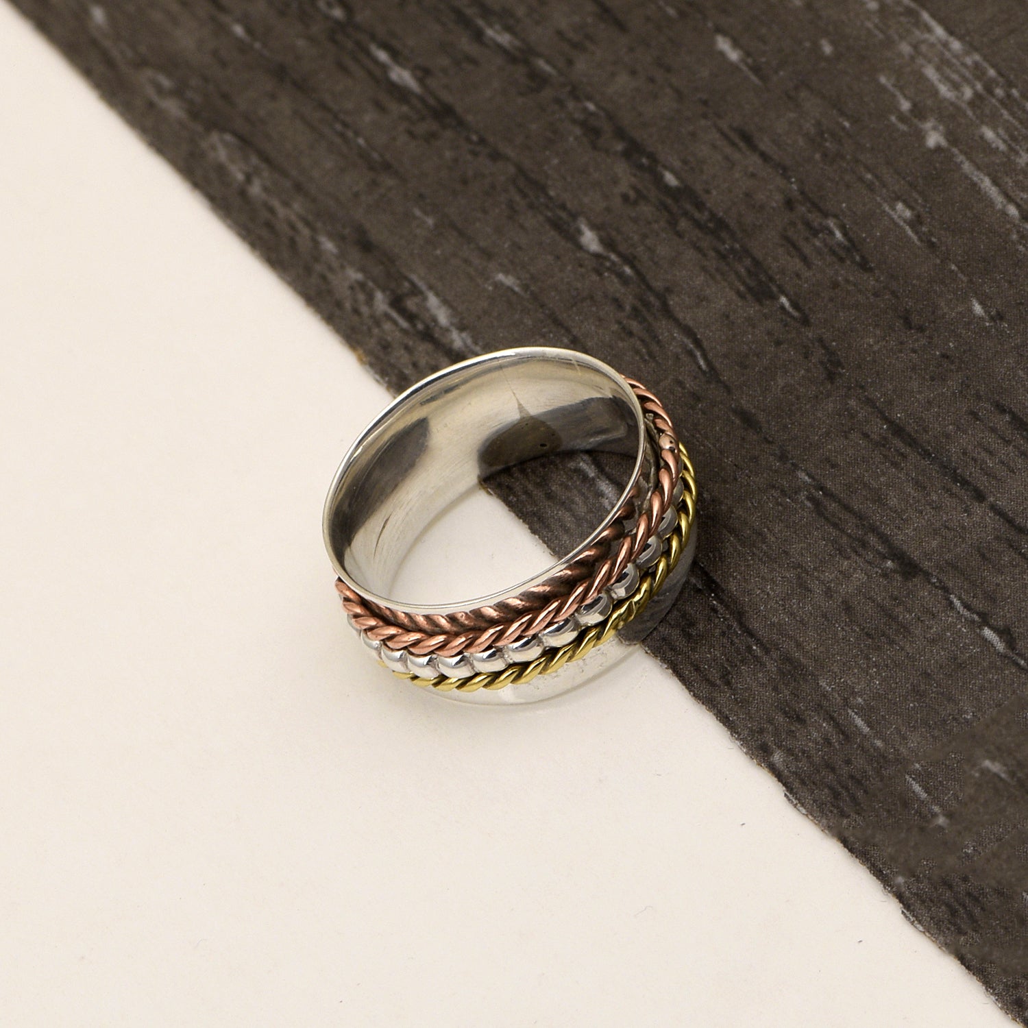 Triple Rope Design Spinner Ring - Sterling Silver