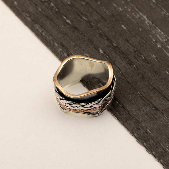 Multi Band Black Engraved Spinner Ring